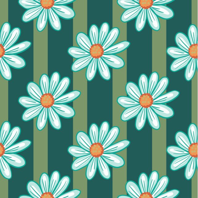 Delantal Daisy Apron (Seamless pattern with white daisies and green stripes, the flowers have white petals.)