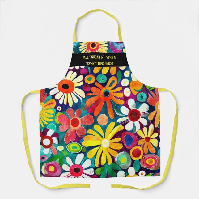 Delantal Daisy dulce Floral Patrón Cocina Apron (Anverso)