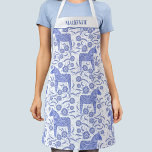 Delantal Dala Sueca Horse Folk Art Blue Custom Name Apron<br><div class="desc">Un bonito tradicional sueco Dala Horse patrón en azul índigo y blanco. Cambie o quite el nombre al personalizar.</div>