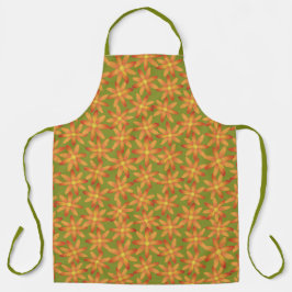 Delantal Dalia floral retro en tono sunburst dorado oliva