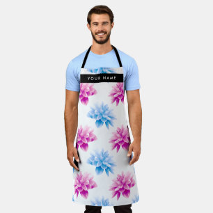 Delantal Dalia Rosa y Azul, Patrón Floral, Tu Nombre
