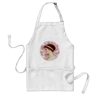Delantal Dama con vestido clásico con tulipanes rosados