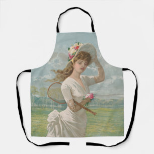 Delantal Dama de tenis victoriana con sombrero floreado ant