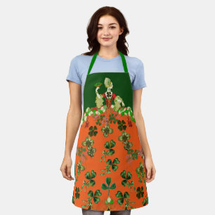 Delantal DAMA NARANJA, SHAMROCKS St Patricks Day Green