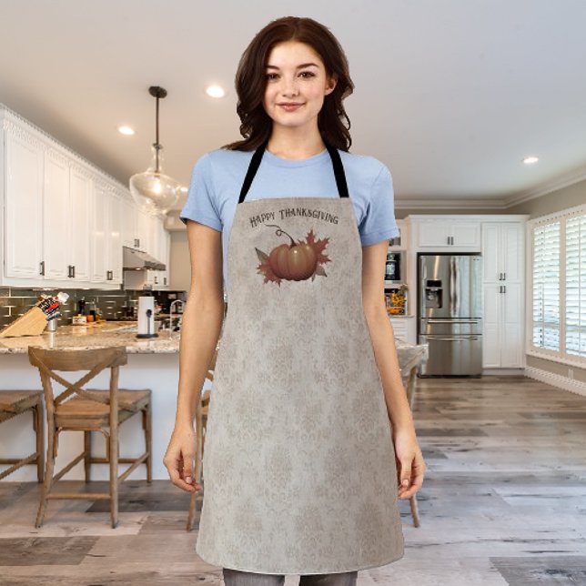 Delantal Damasco de Calabaza de Acción de Gracias (Thanksgiving Pumpkin Damask Apron)