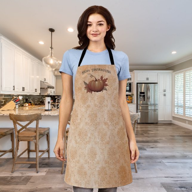Delantal Damasco de Calabaza de Acción de Gracias | NARANJA (Orange Thanksgiving Pumpkin Damask Apron)