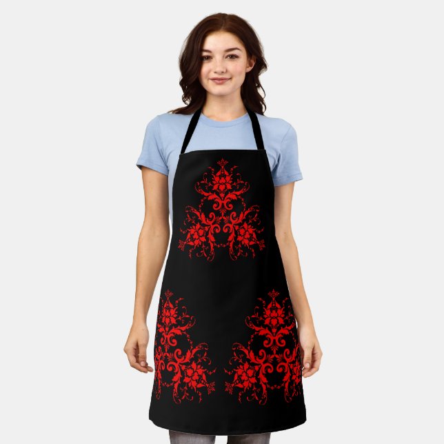 Delantal Damasco Rojo Romántico y Elegante (Gastado)