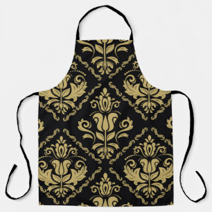 Delantal Damask seamless black and golden ornament. Traditi