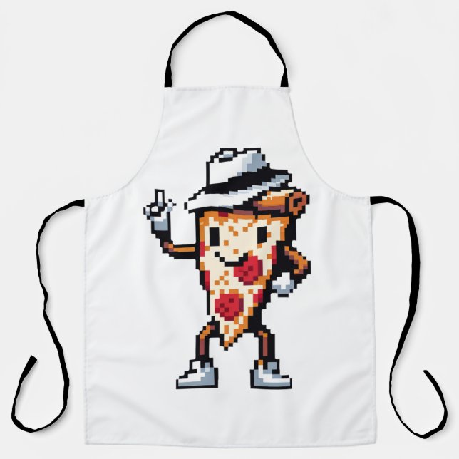 Delantal Dancing Pizza Slice - Funny Pixel Art Food Design (Anverso)