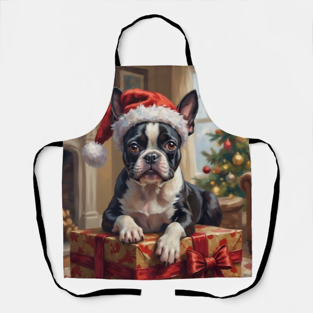 Delantal Dapper Boston Terrier Dog Christmas Gift (Anverso)