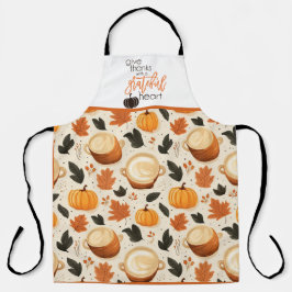 Delantal Dar las gracias calabaza y hojas caídas