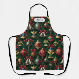 Delantal Dark Green Classic Ornament Pattern Personalized