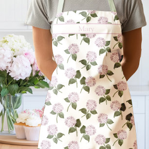 Delantal de Acuarela de Flores de Hortensias Rosad