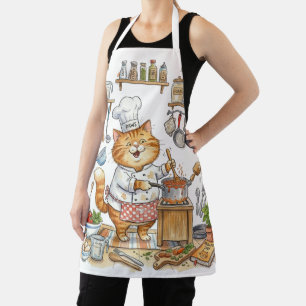 Delantal de acuarela de gato chef divertido