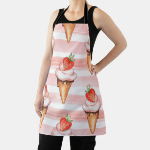 Delantal de Acuarela de Helado de Fresa Caprichoso