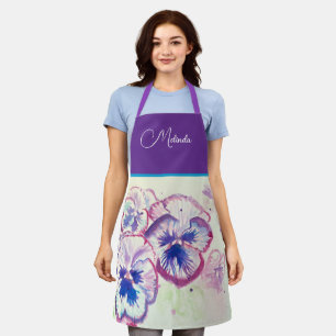 Delantal de acuarela púrpura de pensamiento floral