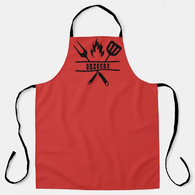 Delantal de asado rojo personalizado (Anverso)