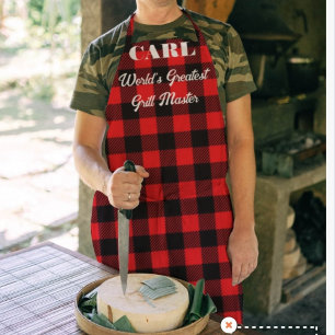 Delantal de barbacoa de cuadros de leñador rojo y