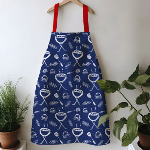 Delantal de BBQ con Acuarela Azul y Blanco