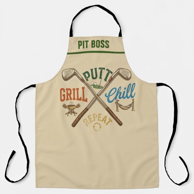 Delantal de BBQ de Golf - Putt Grill Chill Repeat  (Anverso)