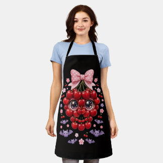 Delantal de Bow de Cráneo de Cereza Kawaii Hallowe