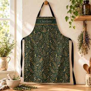Delantal de bruja botánico verde bosque personaliz