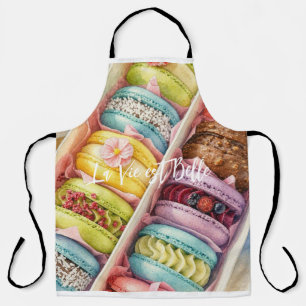 Delantal de caja de macarons franceses con acuarel