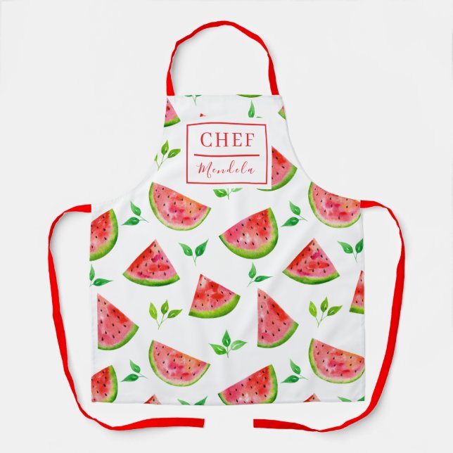 Delantal de chef con patrón de sandía personalizad (Anverso)