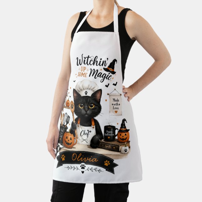 Delantal de Chef de Gato de Halloween Personalizad (in situ)