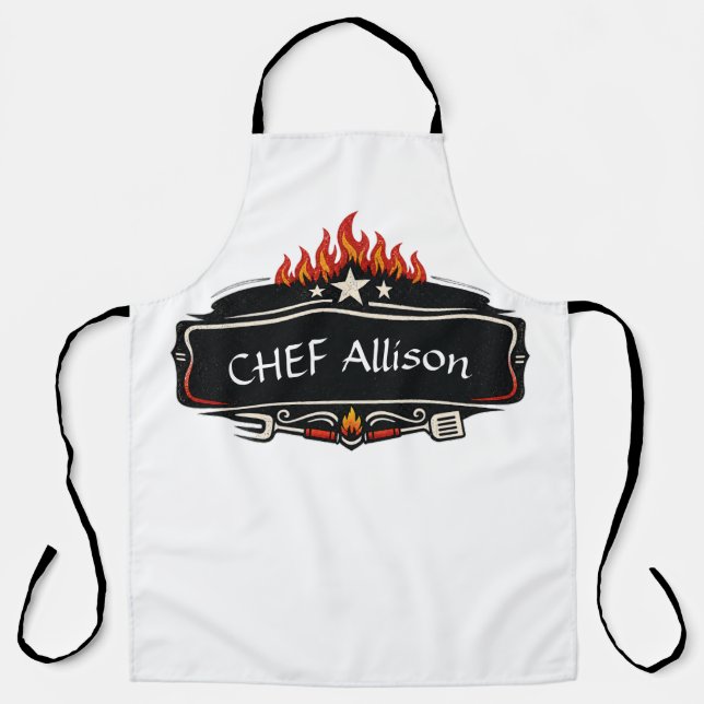 Delantal de Chef Personalizado con Llamas | Nombre (Anverso)