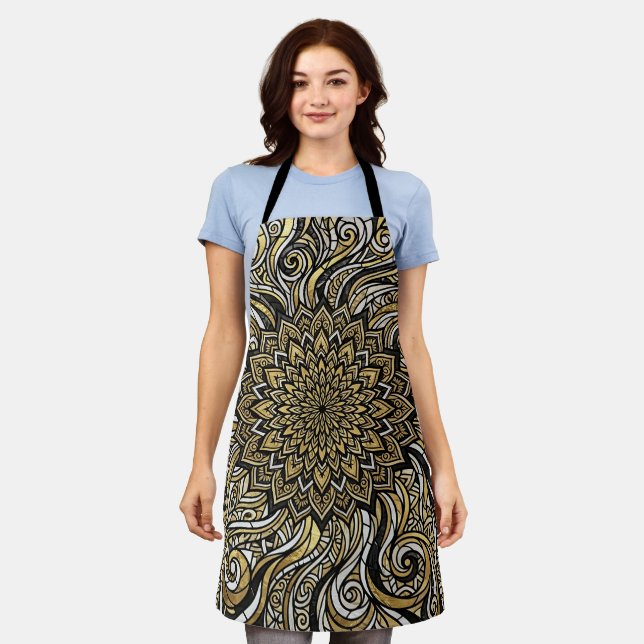 Delantal de Círculo de Mandala de Oro Abstracto (Gastado)