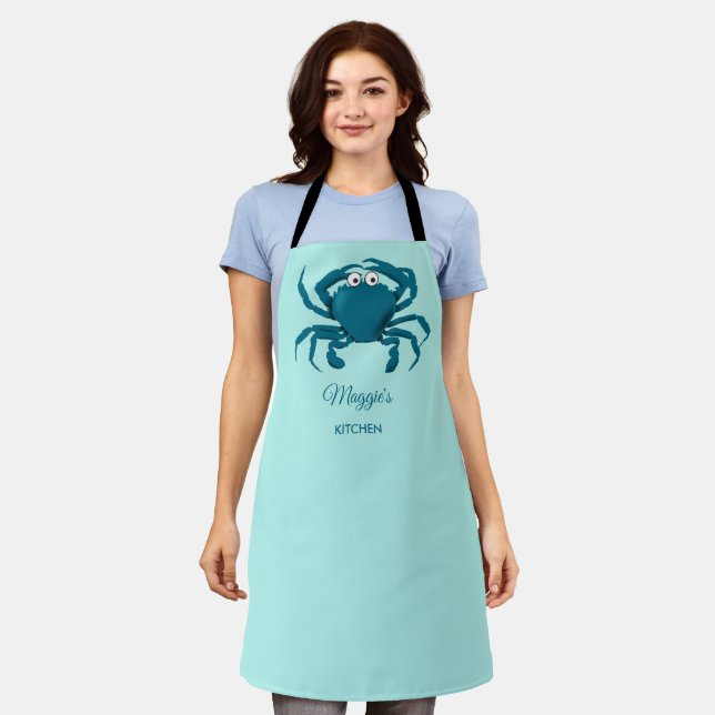 Delantal de cocina Aqua Blue Crab Beach (Gastado)