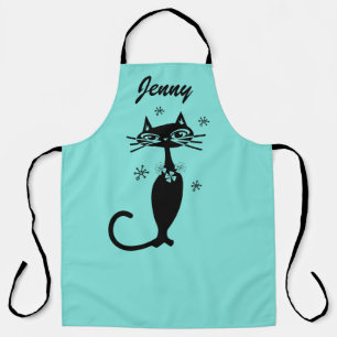 Delantal de cocina aqua con gato atómico retro