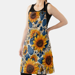 Delantal de cocina botánico floral de girasol vint
