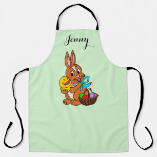 Delantal de cocina con conejo y pollito de Pascua 