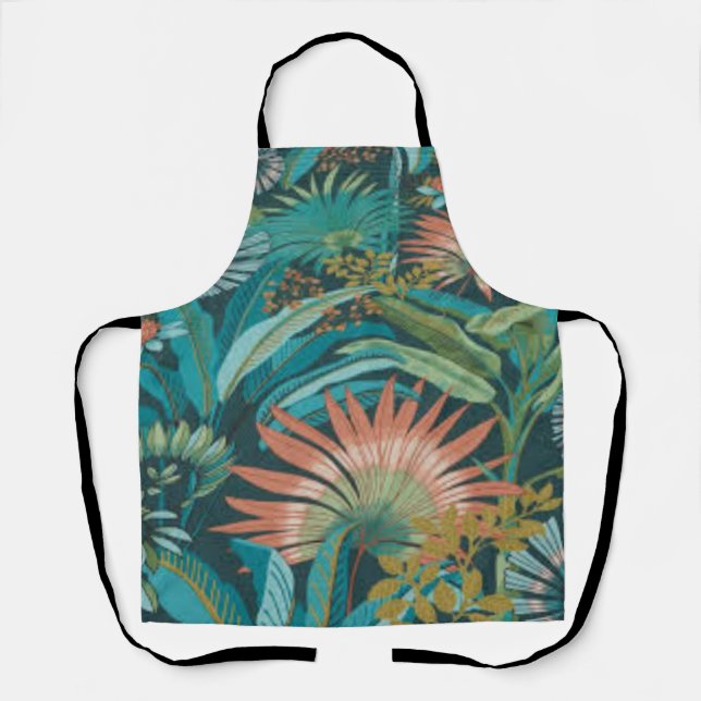 Delantal de cocina con estampado de flores tropica (Anverso)