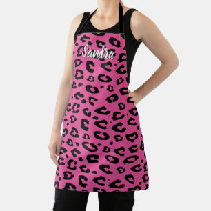 Delantal de cocina con estampado de leopardo rosa
