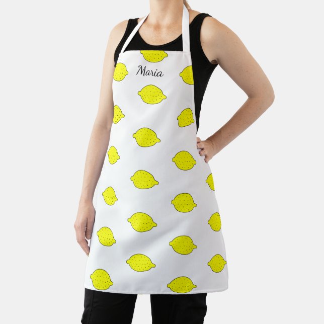 Delantal de cocina con estampado de limón amarillo (in situ)