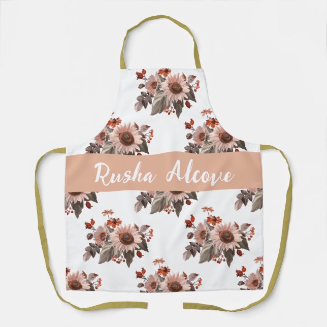 Delantal de cocina con estampado floral personaliz (Anverso)