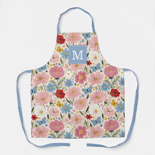 Delantal de cocina con flores de jardín lindas (Anverso)