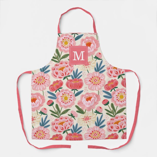Delantal de Cocina con Flores de Peonía Rosadas Ad (Anverso)