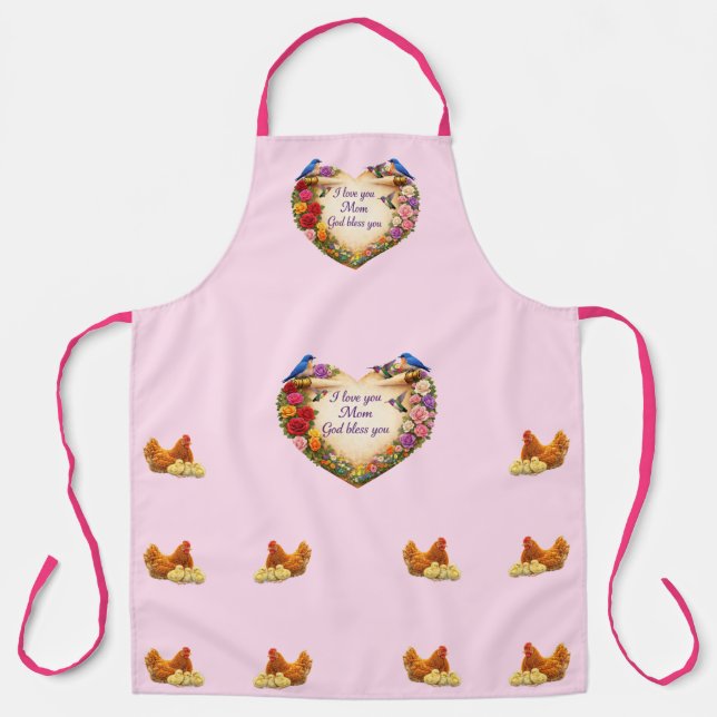 Delantal de cocina con flores rosadas inspirado en (Anverso)