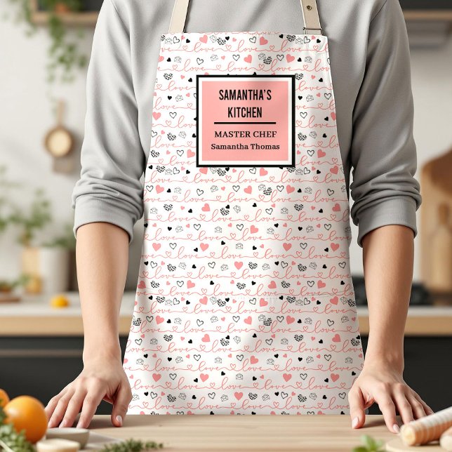 Delantal de cocina con letra de amor de aniversari (Elegant Anniversary Love Lettering Kitchen Apron)