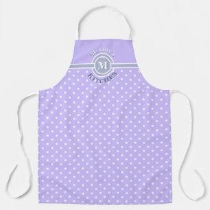 Delantal de cocina con lunares lavanda y blanco co