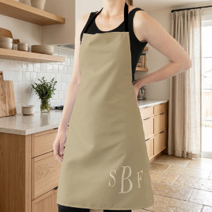 Delantal de cocina con monograma beige cálido