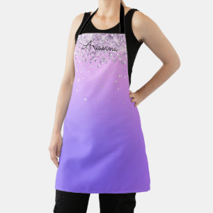 Delantal de cocina con nombre personalizado y purp