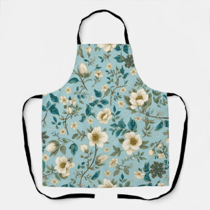 Delantal de cocina con patrón floral botánico en v