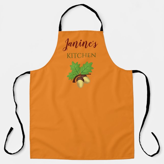 Delantal de cocina con tema de otoño con bellotas (Anverso)