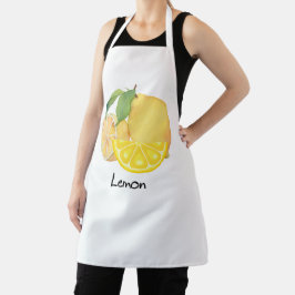Delantal de cocina con un limón fresco y refrescan