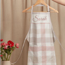 Delantal de Cocina Cuadrillé Rosa Pastel con Nombr